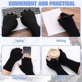 2 pairs of fingerless gloves - plain gloves for fall and winter - warm gloves with half fingers - long knitted - fingerless gloves - one size fits all - wristbands - black and gray - Front View