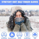 2 pairs of fingerless gloves - plain gloves for fall and winter - warm gloves with half fingers - long knitted - fingerless gloves - one size fits all - wristbands - black and gray - Close-Up Angle