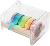 Transparent, visible packaging tape dispenser - holder for cutting tape - organizer, holder for desk and office tape - holder for self-adhesive roll tape dispenser - storage tape, cutting tape - adhesives and fasteners - Side View