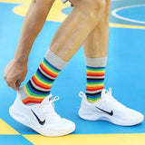 Socks - Comfort Cotton High Socks - Colorful Striped Socks (5 Pairs) - Front View
