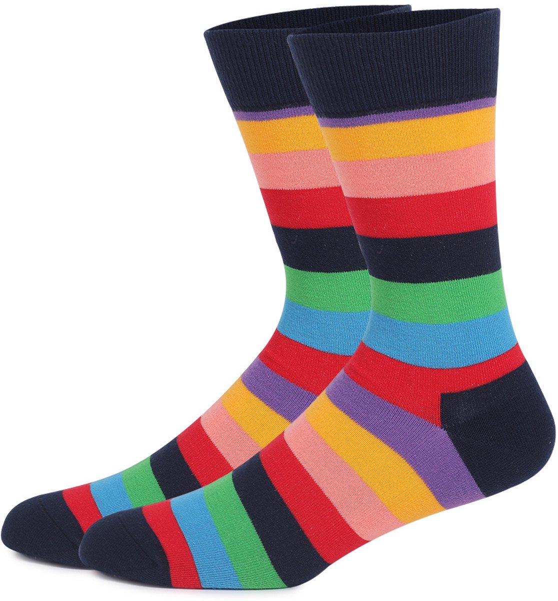 Socks - Comfort Cotton High Socks - Colorful Striped Socks (5 Pairs)