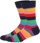 Socks - Comfort Cotton High Socks - Colorful Striped Socks (5 Pairs) - Side View