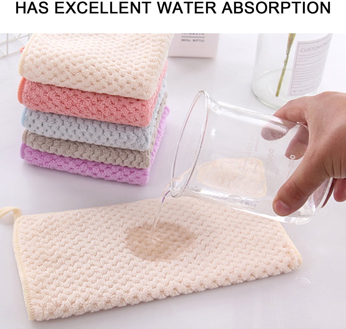 5-pack - Hanging ring, machine washable, quick drying - Hanging towels - Kitchen and bathroom towel strips (beige + pink + blue + purple + gray)