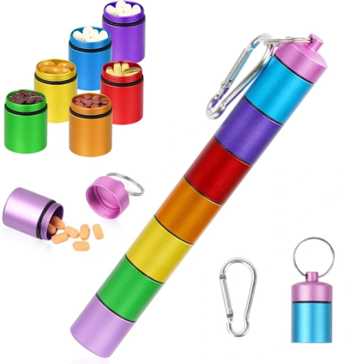 Small travel pill box - 7 compartments - waterproof - airtight