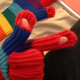 Knitted Gloves - Gloves - Rainbow Gloves - Warm Gloves - Touchscreen Compatible Gloves - Unisex - Suitable for Cold Weather, Sports, Travel, Driving, Skating, Skiing - Christmas Gift - Birthday Gift - Front View