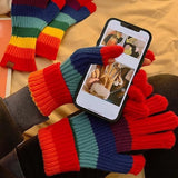 Knitted Gloves - Gloves - Rainbow Gloves - Warm Gloves - Touchscreen Compatible Gloves - Unisex - Suitable for Cold Weather, Sports, Travel, Driving, Skating, Skiing - Christmas Gift - Birthday Gift - Top-Down View