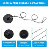 2-Pack Drain Plug - Sink Plug - Bath Plug for Home - Universal Plug Set - Diameter 42-45 mm - For Sinks - Kitchen Sink Plug Chain - Black - Front View