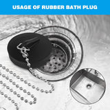 2-Pack Drain Plug - Sink Plug - Bath Plug for Home - Universal Plug Set - Diameter 42-45 mm - For Sinks - Kitchen Sink Plug Chain - Black - Rear View