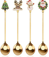 Teaspoons - 4 spoons - Christmas tableware - Silver dessert spoons - Decorated with Christmas trees, reindeer, snowmen and Santa Claus - Suitable for desserts, tea and soup