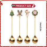 Teaspoons - 4 spoons - Christmas tableware - Silver dessert spoons - Decorated with Christmas trees, reindeer, snowmen and Santa Claus - Suitable for desserts, tea and soup