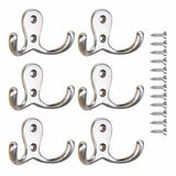 Double Hook - Chrome Double Coated Hook - Clothes - Bathrobe - Towel - Bathroom Bedroom Door Wall 6 Pieces
