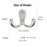 Double Hook - Chrome Double Coated Hook - Clothes - Bathrobe - Towel - Bathroom Bedroom Door Wall 6 Pieces - Front View