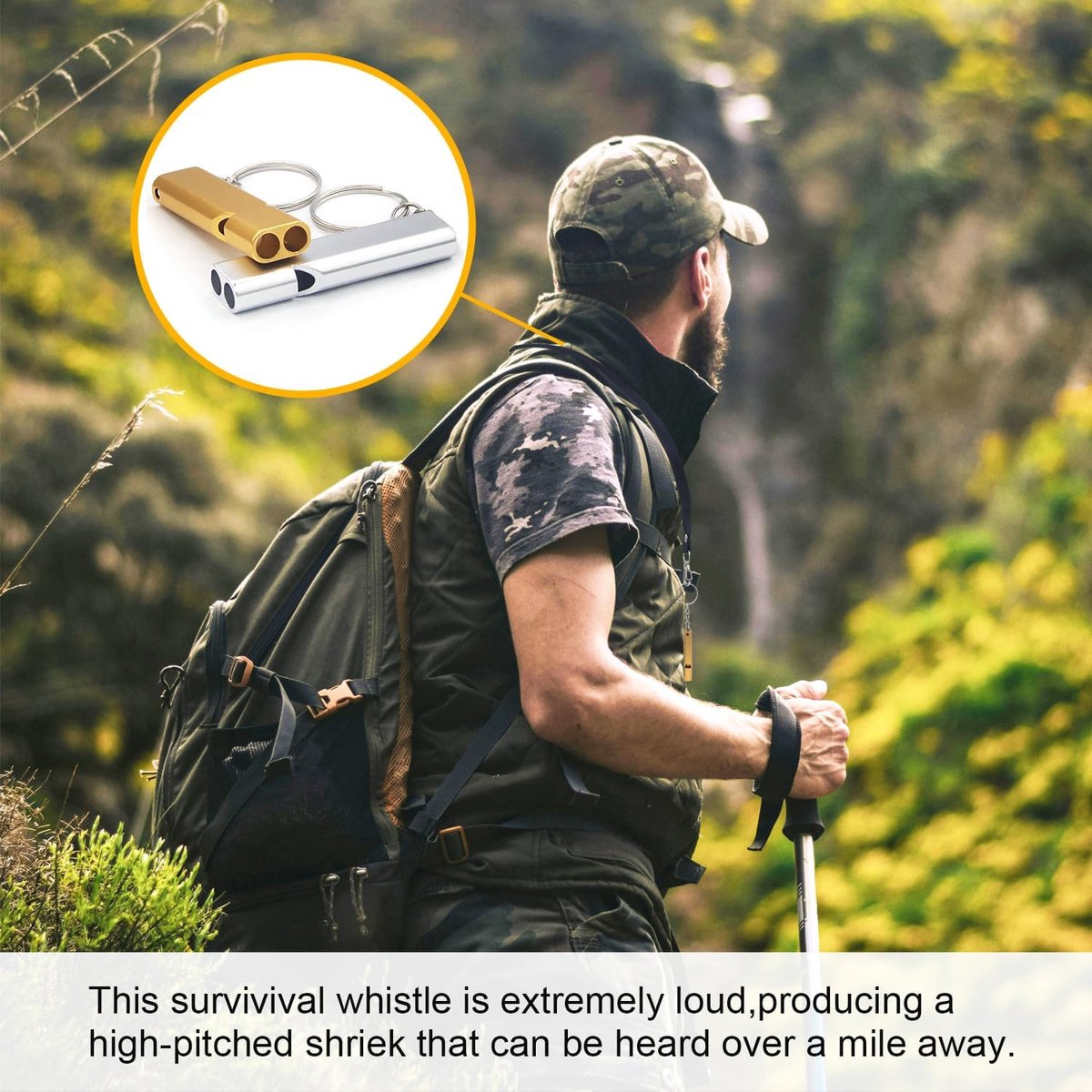 Whistles - Emergency Survival Whistles - Set of 2 - Extra Loud Aluminum Whistles for Outdoor Use - Slim Double-Barrel Rescue Whistles - Suitable for Swim Training, Camping, Hiking, Hunting, Boating and Other Activities (Gold + Silver)