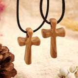 Olive Wood Cross Necklace - Simple and Personalized - Side View