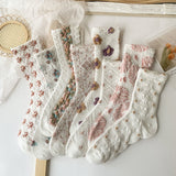 8 pairs of socks - retro women's socks - versatile mid-calf - 3D relief art fresh - women's stockings - Front View