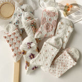 8 pairs of socks - retro women's socks - versatile mid-calf - 3D relief art fresh - women's stockings - Top-Down View