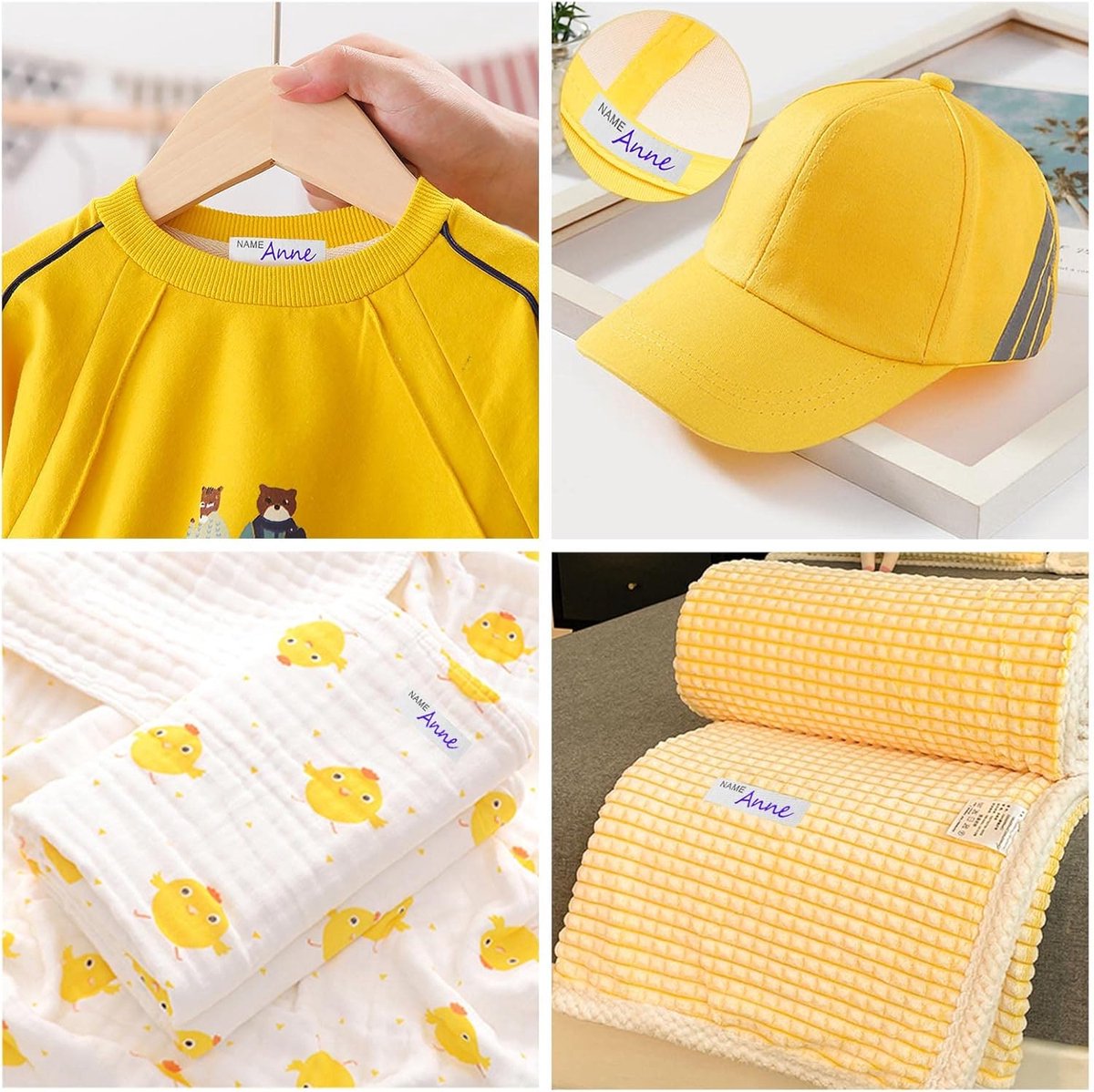 200 pcs iron-on name labels with pen - washable labels - woven labels for clothing, school uniforms, bags, towels, hats, gloves, scarves