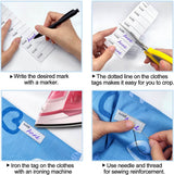 200 pcs iron-on name labels with pen - washable labels - woven labels for clothing, school uniforms, bags, towels, hats, gloves, scarves - Top-Down View