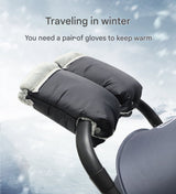 Warm gloves for strollers - water-repellent gloves for winter and snowy days - cold-resistant gloves for strollers - windproof and thickened (black) - 45-Degree Angle