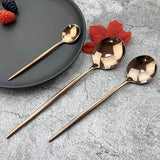Cutlery Set - Mirror-polished copper cutlery set (for 6 persons) - Shiny stainless steel cutlery set (36-piece) - Dinner knife, fork, spoon, dessert fork, salad spoon - Dishwasher safe - Side View