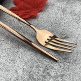 Cutlery Set - Mirror-polished copper cutlery set (for 6 persons) - Shiny stainless steel cutlery set (36-piece) - Dinner knife, fork, spoon, dessert fork, salad spoon - Dishwasher safe - Top-Down View
