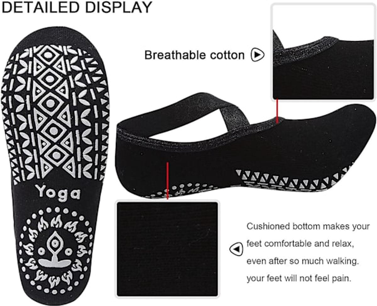 4 pairs of socks - yoga socks - non-slip socks - floor socks - yoga sports socks - one size fits all - suitable for ballet, dance, sports - red, blue, black, gray