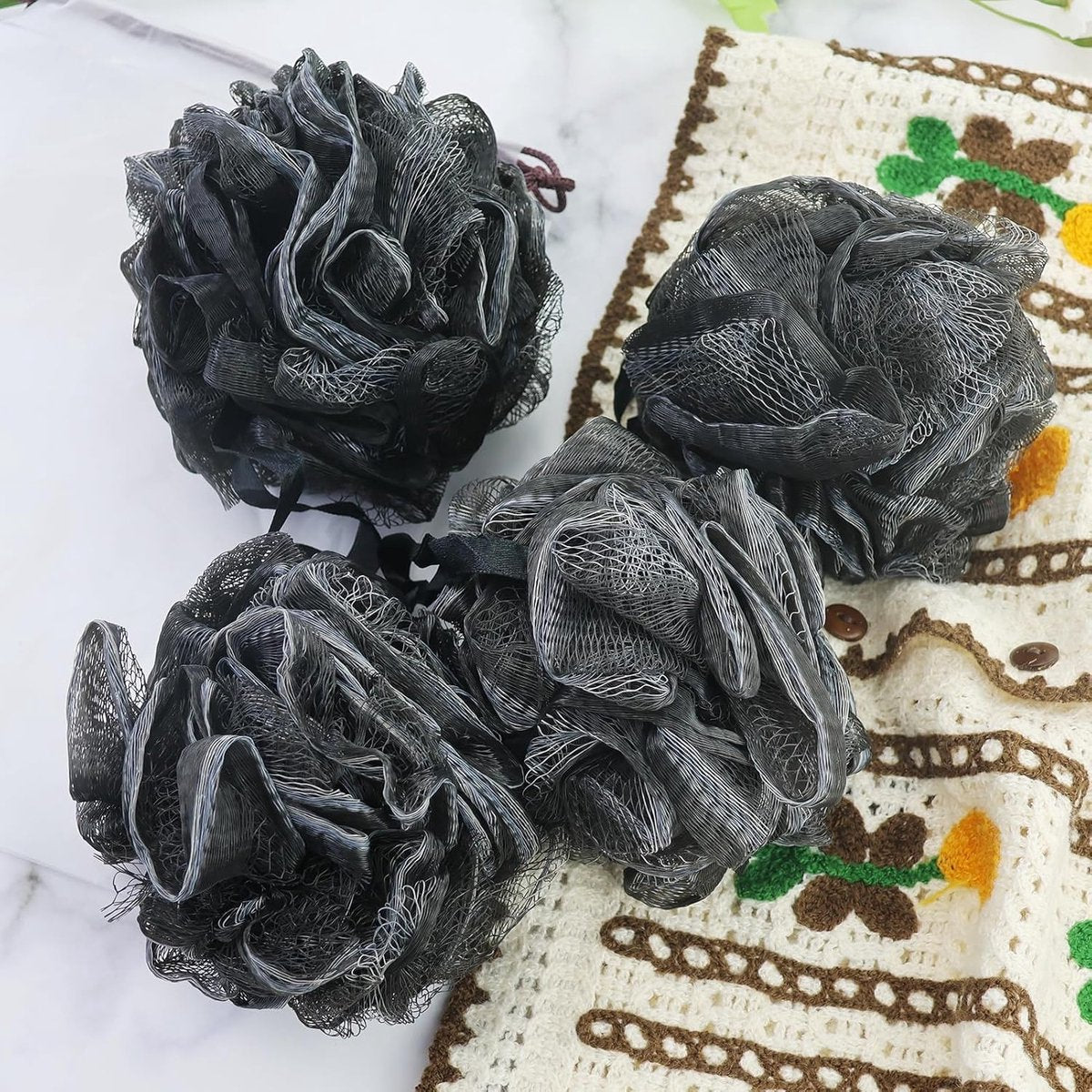 5-pack bath sponge - bath ball - exfoliating sponge - bath sponge - shower sponge - (black)