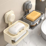 Soapbox - suction cup household high-end drain soap rack - soapbox - bathroom - toilet - wall-mounted - double-layer anti-collision soapbox - Front View