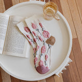 Women's slipper socks (4 pairs) - House socks - Pink socks - Women's autumn and winter socks, with sweet-smelling suede - Vintage print embroidered women's socks - Side View