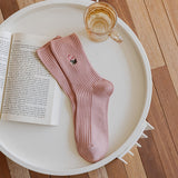 Women's slipper socks (4 pairs) - House socks - Pink socks - Women's autumn and winter socks, with sweet-smelling suede - Vintage print embroidered women's socks - Top-Down View