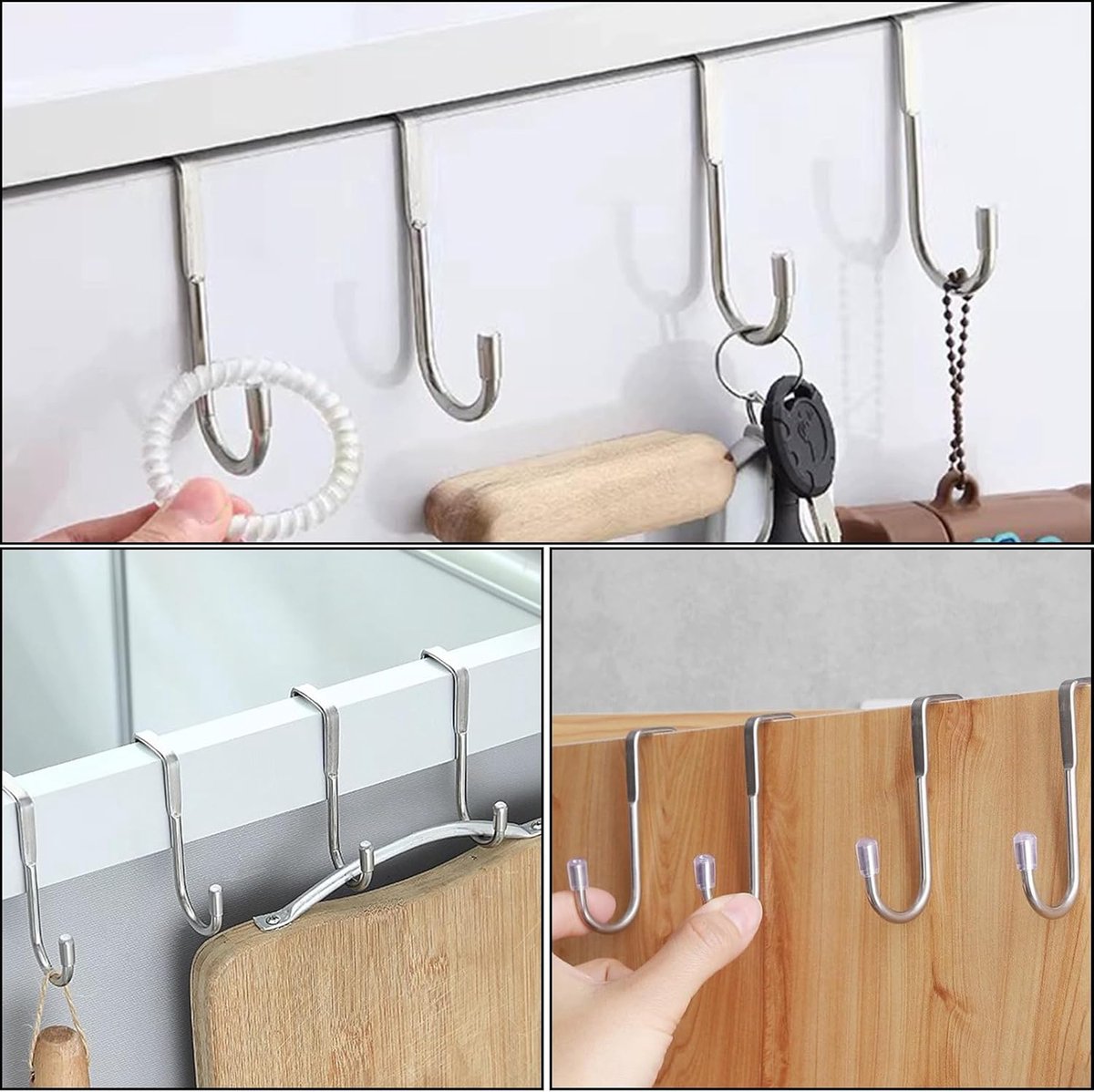 3-pack - Stainless steel - S-hooks - Clothes hangers with double hooks - Suitable for kitchens, bathrooms, dormitories - For hanging coats, towels and clothes (silver)