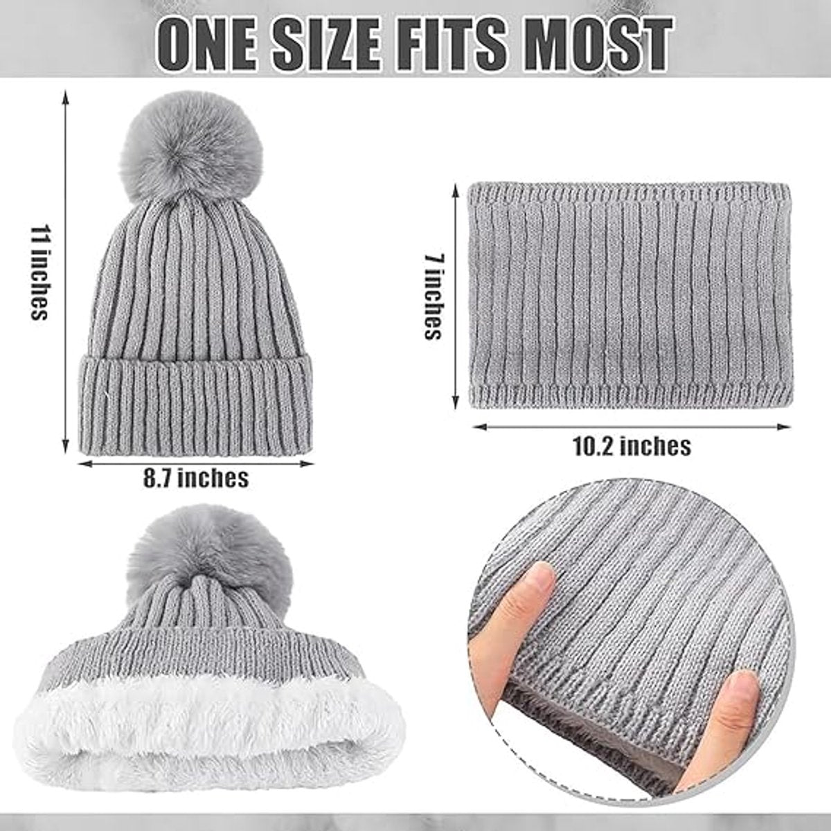 Gloves, hat and scarf - three-piece set - winter knitwear - lined with fleece and thickened - warm and cold resistant - pink