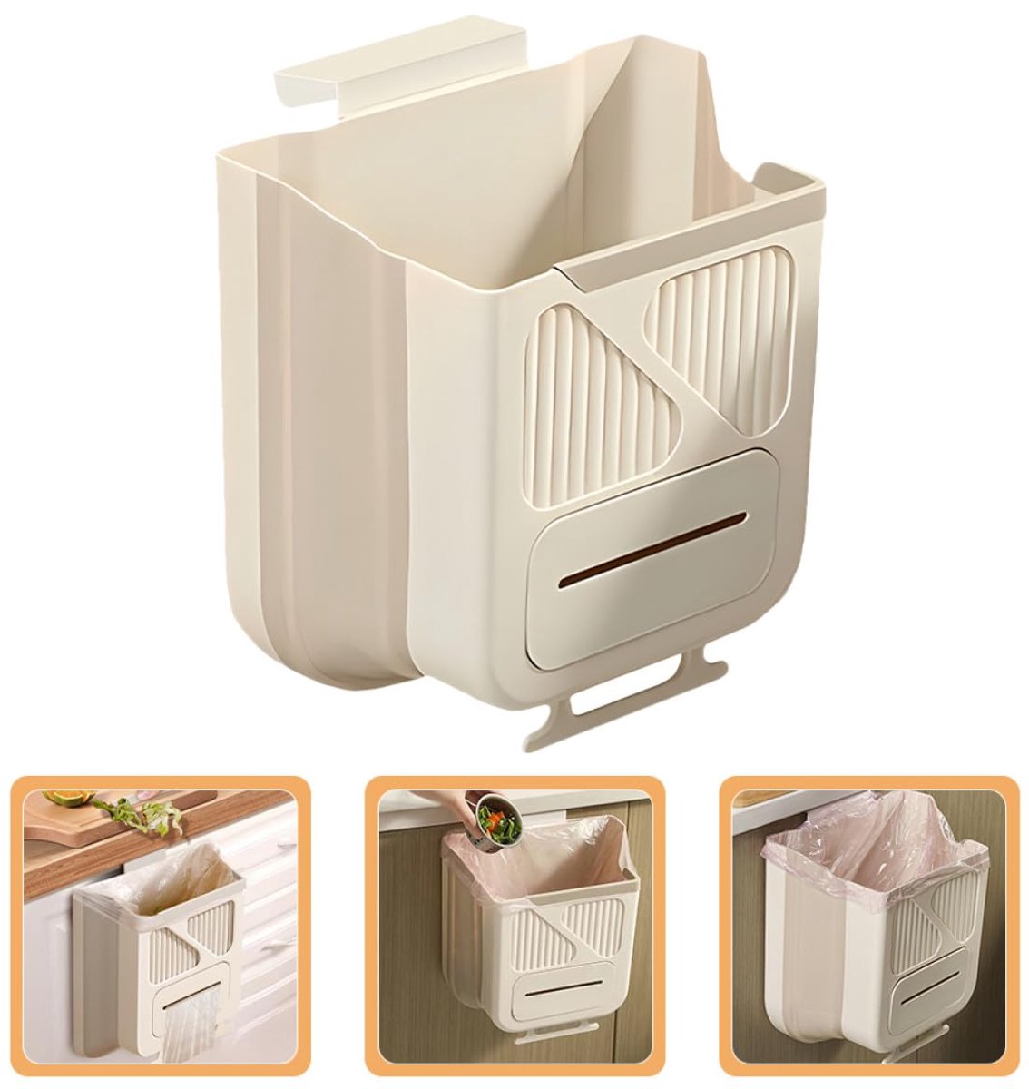 Waste Bin - Hanging Waste Bin - Foldable Waste Bin - Capacity: 7 Liters - Space-Saving Design - Suitable for Kitchens, Cabinet Doors, Bathrooms, Campers, Cars and Camping (White)