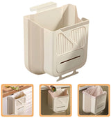 Waste Bin - Hanging Waste Bin - Foldable Waste Bin - Capacity: 7 Liters - Space-Saving Design - Suitable for Kitchens, Cabinet Doors, Bathrooms, Campers, Cars and Camping (White) - Top-Down View