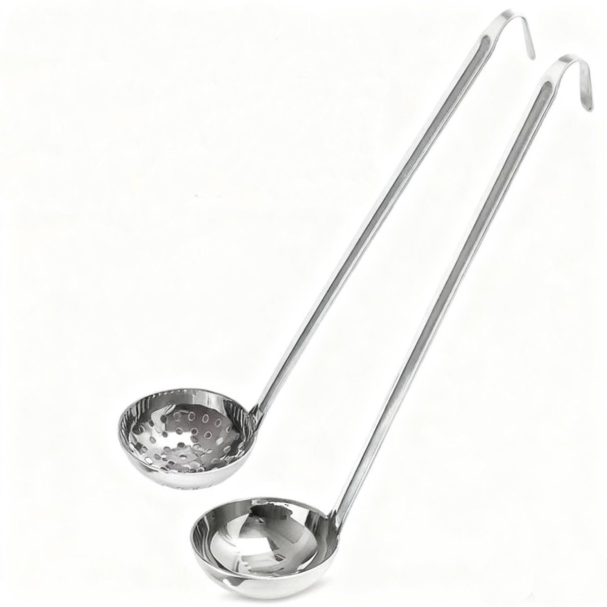 Two-piece set - Stainless steel soup ladle and sieve with hook - can be hung on the side of a pan - Soup ladle - Porridge spoon - Thickened household spoon - 25 cm