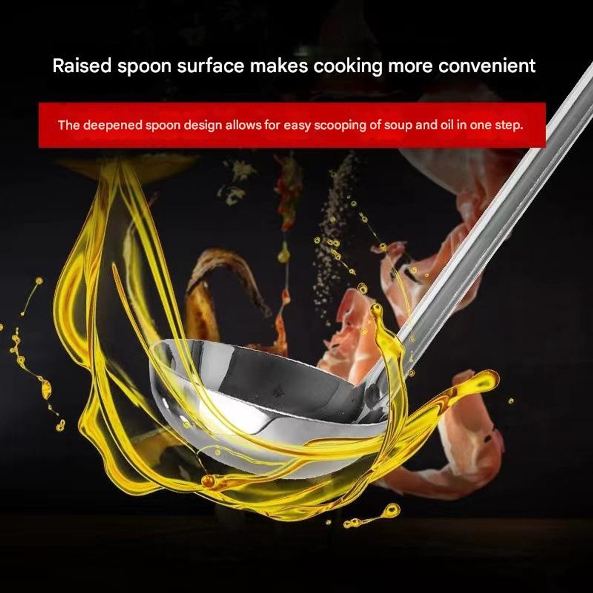 Two-piece set - Stainless steel soup ladle and sieve with hook - can be hung on the side of a pan - Soup ladle - Porridge spoon - Thickened household spoon - 25 cm