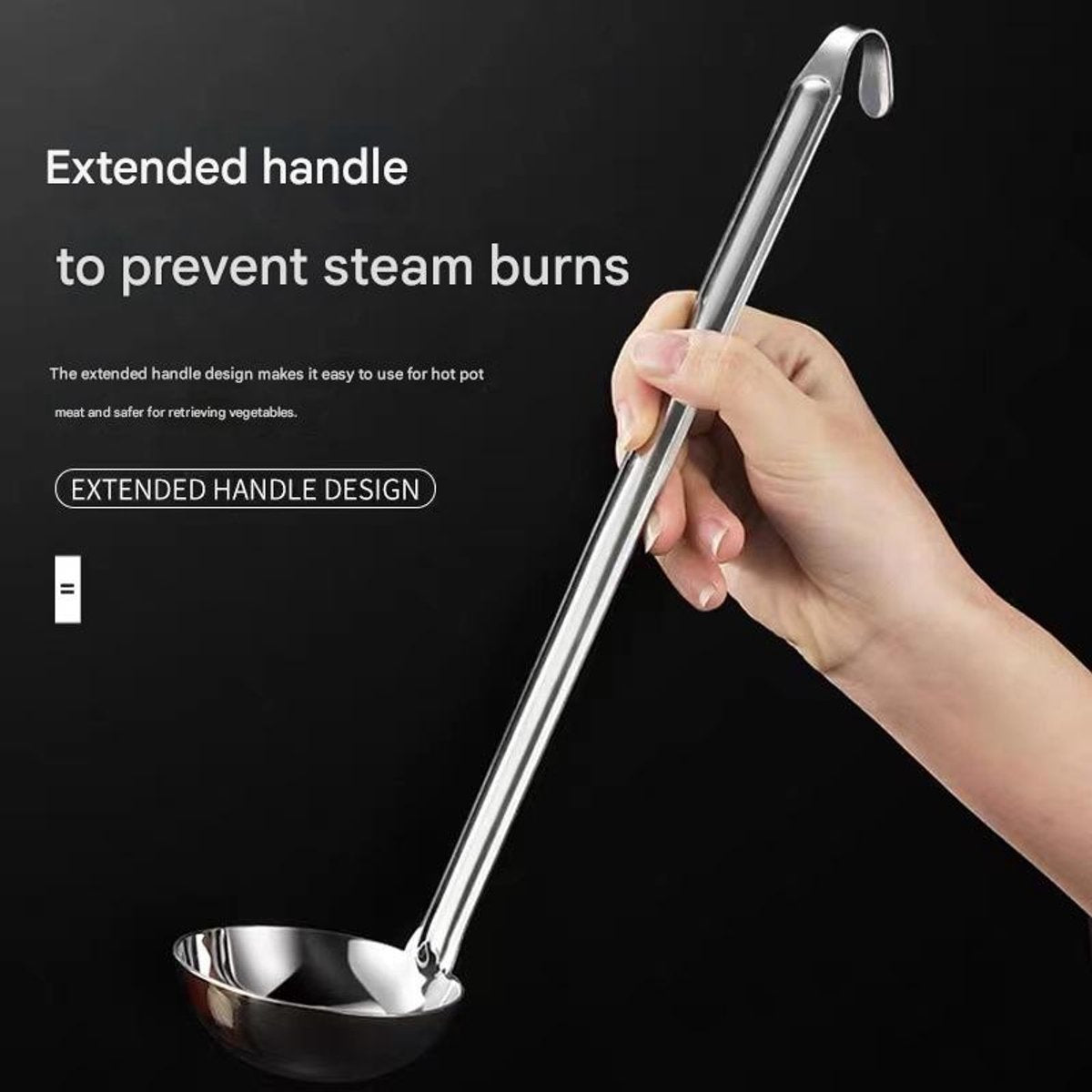 Two-piece set - Stainless steel soup ladle and sieve with hook - can be hung on the side of a pan - Soup ladle - Porridge spoon - Thickened household spoon - 25 cm