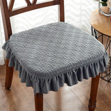 Ruffle Solid Chair Cushion - Firm Farmhouse Chair Cushion with Ruffles - Removable Seat Cushion with Locking Option for Wooden Dining Chairs (Dark Gray, 17.7*17.7 Inches)