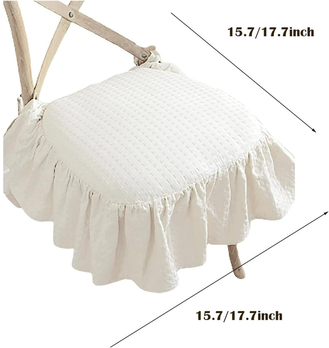 Ruffle Solid Chair Cushion - Firm Farmhouse Chair Cushion with Ruffles - Removable Seat Cushion with Locking Option for Wooden Dining Chairs (Dark Gray, 17.7*17.7 Inches)