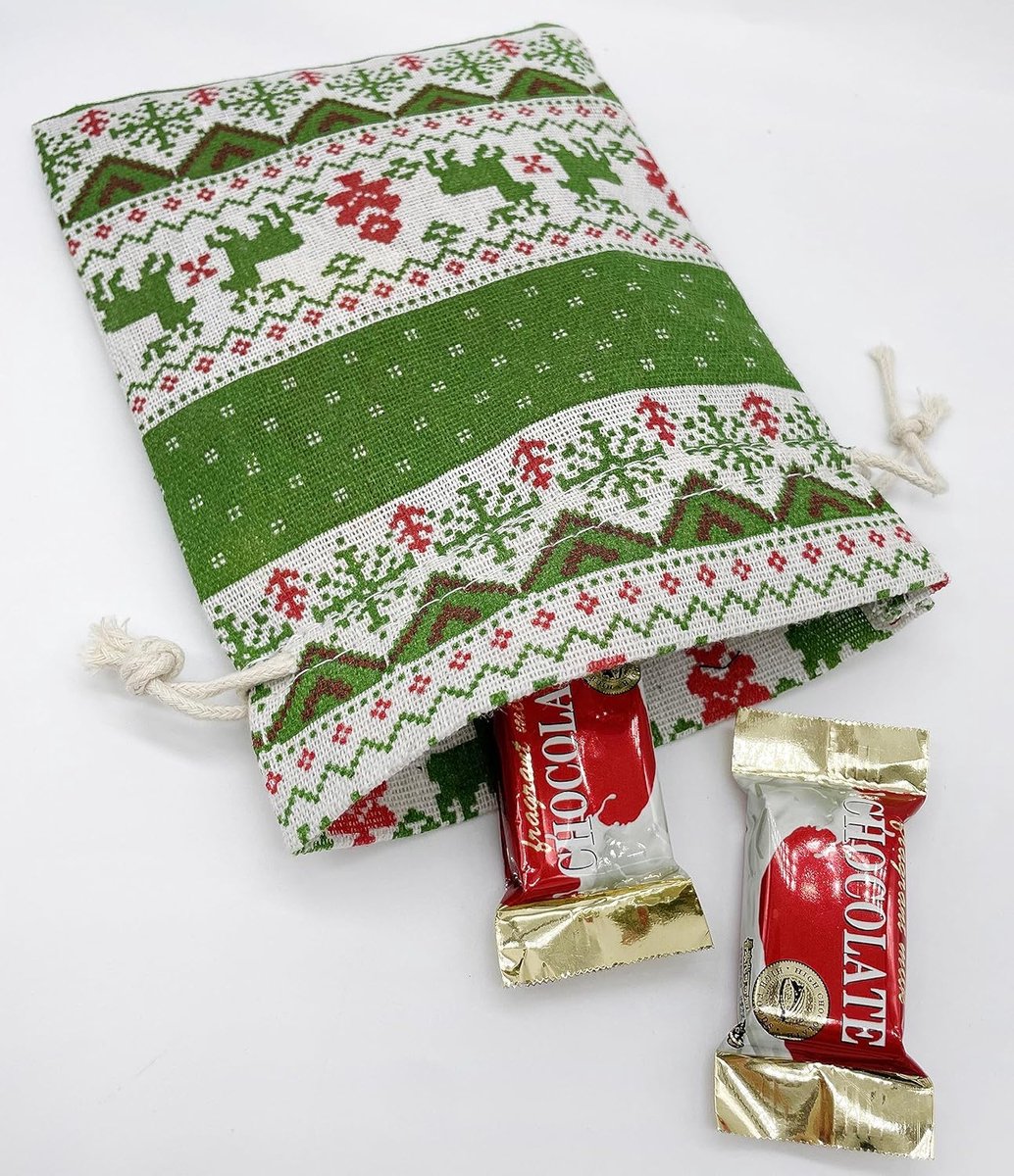 Christmas linen gift bags - 24 pieces - 10x14cm - Christmas decoration for indoors - Reusable - Christmas candy bags with drawstring - Suitable for gift bags for children's parties during the Christmas holidays