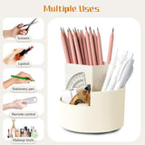 Desktop Rotating Pencil Holder - 3-Compartment Rotating Pencil Holder - Pencil Organizer - 360 Degree Rotating Office Supplies Organizer - for Pencils, Crayons & Office Supplies (White) - Front View