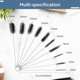 10-Piece Bottle Brush - Cleaning Brush Set - for pipes, keyboards, test tubes, kettle spouts, sinks, bottles and coffee makers - Rear View