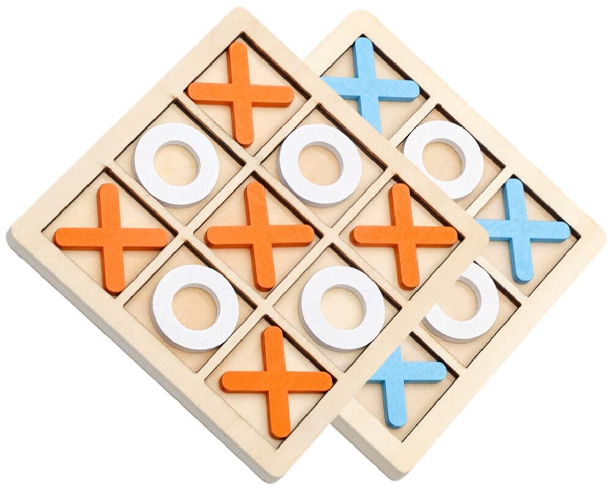 2 Sets Mini XO Chess Board Game Family Kids Puzzle Game Educational Toys - Wooden Board Game Table Toys - for Children Kids Day Birthday Party