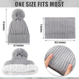 Gloves, hat and scarf - three-piece set - winter knitwear - lined with fleece and thickened - warm and cold resistant - gray - Front View