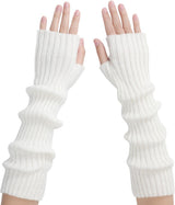 Arm Sleeves - Women's Long Fingerless - Knitted Y2K Arm Sleeves - (Vit)