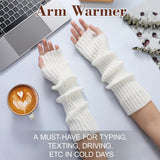 Arm Sleeves - Women's Long Fingerless - Knitted Y2K Arm Sleeves - (Vit) - Side View