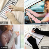 Arm Sleeves - Women's Long Fingerless - Knitted Y2K Arm Sleeves - (Vit) - 45-Degree Angle