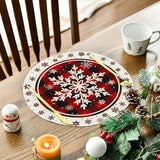 Placemats - Set of 4 - Round snowflake placemats - Round Christmas placemats - Restaurant decoration placemats - Top-Down View