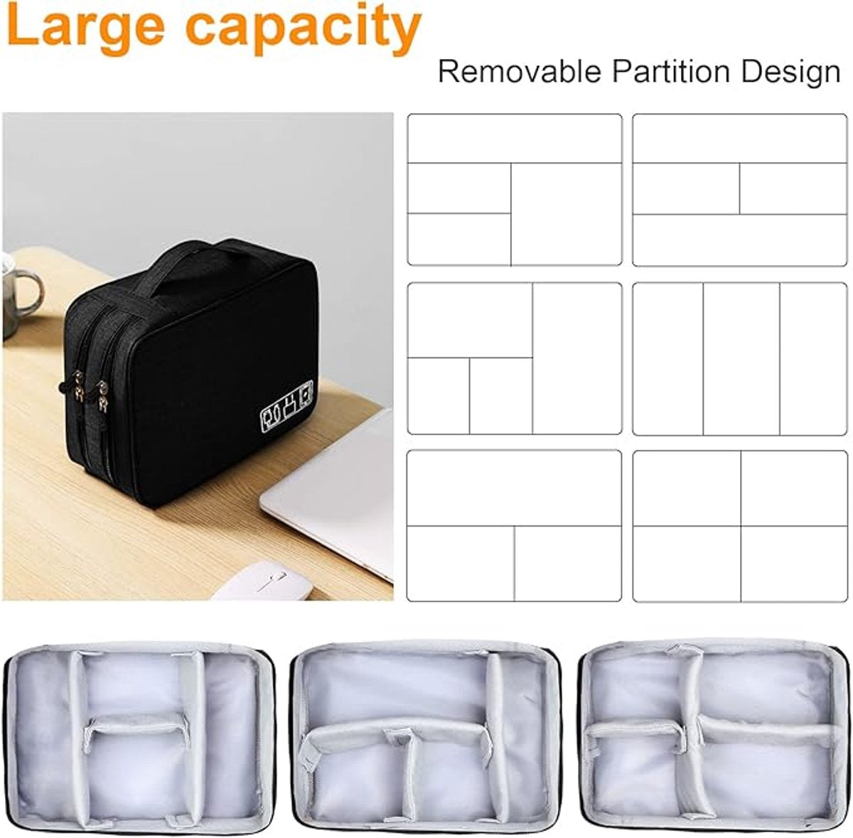 Cable Organizer Travel Bag - Waterproof Portable Cable Organizer - For Chargers, USB Sticks, Headphones, Power Banks, Hard Drives, and SD Cards