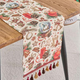 Table Runner - Christmas Table Runner - Home Decoration - Christmas Decoration - Christmas Snowball Pattern Table Runner - Suitable for dining tables and cabinets - Can be used for Thanksgiving, parties, Christmas, weddings, banquets and New Year's decora - Top-Down View